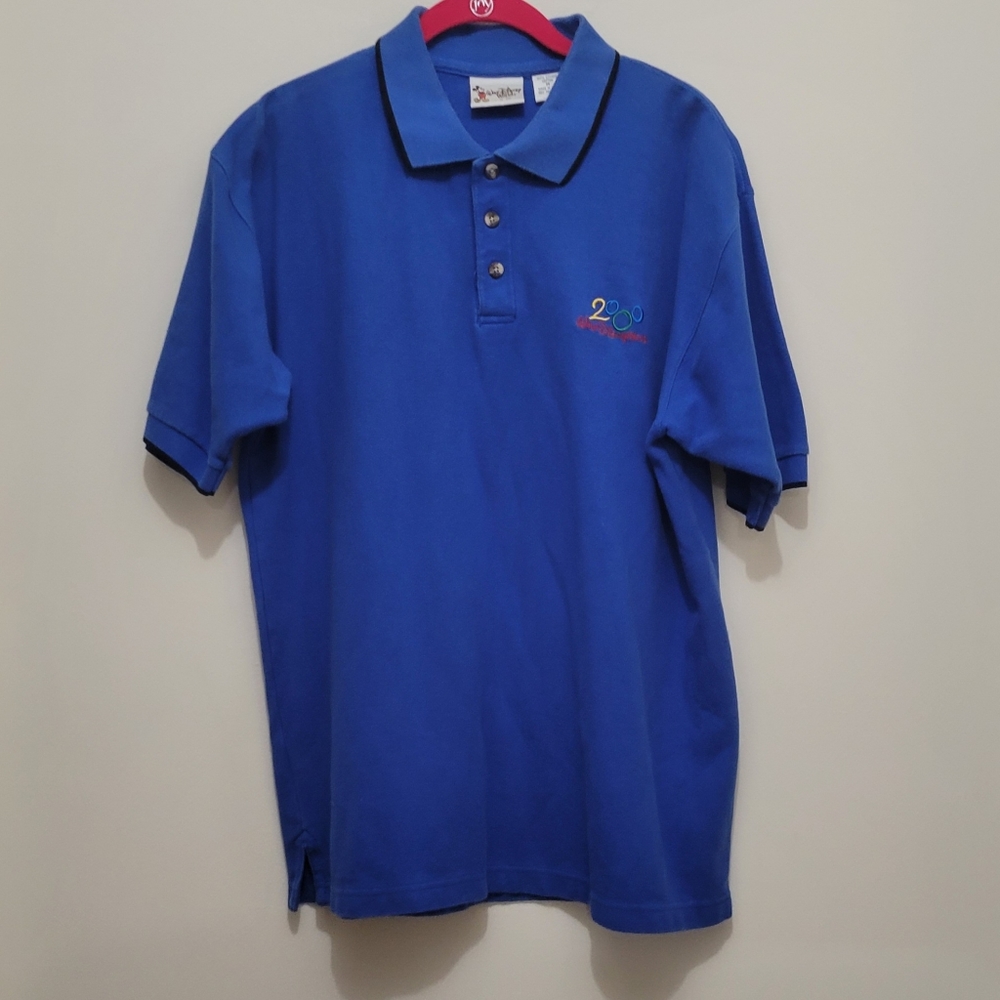 Vintage Walt Disney World Polo Shirt Mens Size Medium Blue Mickey Mouse 2000.